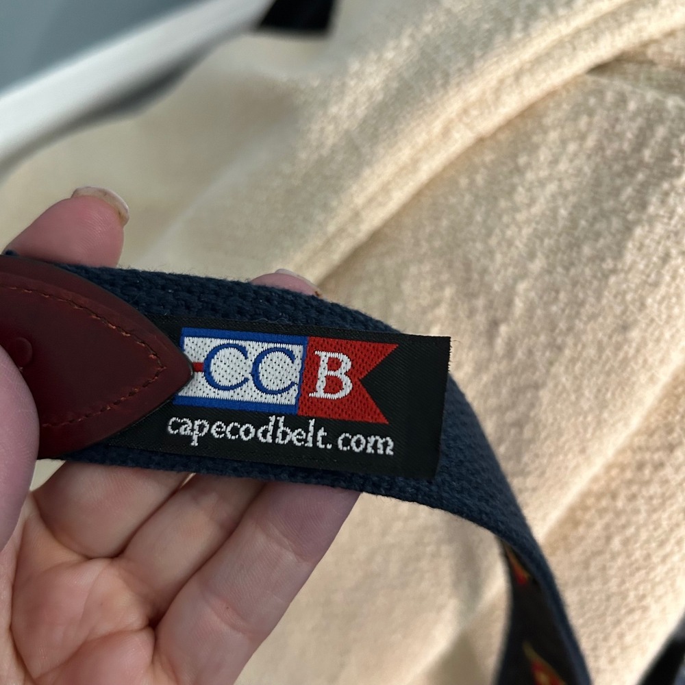 Cape Cod Belt Co Mens Small Nautical Burgee Flag Canvas Leather Belt Navy Black - Picture 5 of 7